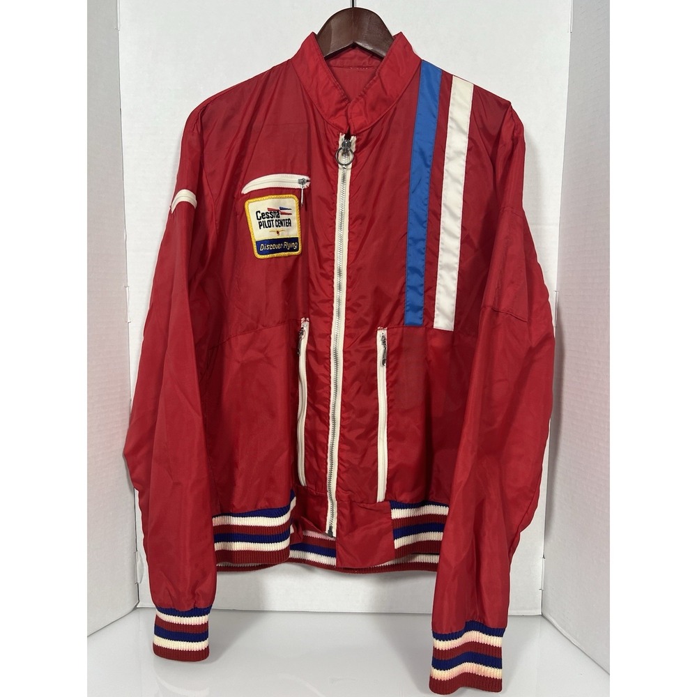 Vtg 70s Cessna Pilot Center Jacket Mens Large Retro Air Force Windbreaker 029